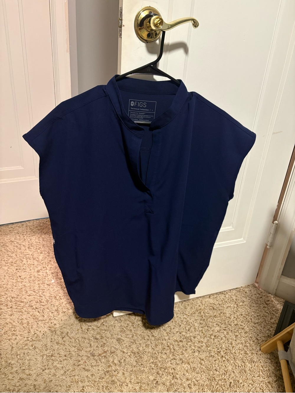 FIGS Navy Band-Collar Cap-Sleeve Tunic